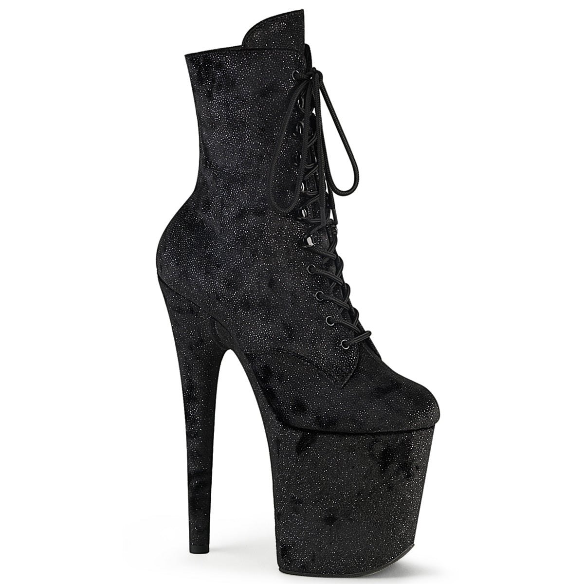 PLEASER FLAMINGO-1020WR - Black Shimmering Fabric Boots - A Shoe Addiction Australia