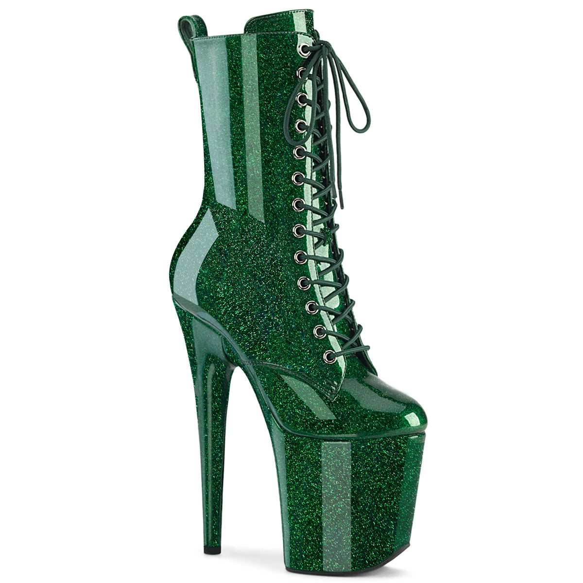 PLEASER FLAMINGO-1040GP - Emerald Green Glitter Patent Boots - A Shoe Addiction Australia
