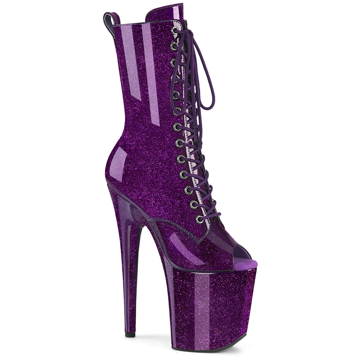 PLEASER FLAMINGO-1041GP - Purple Glitter Patent Boots