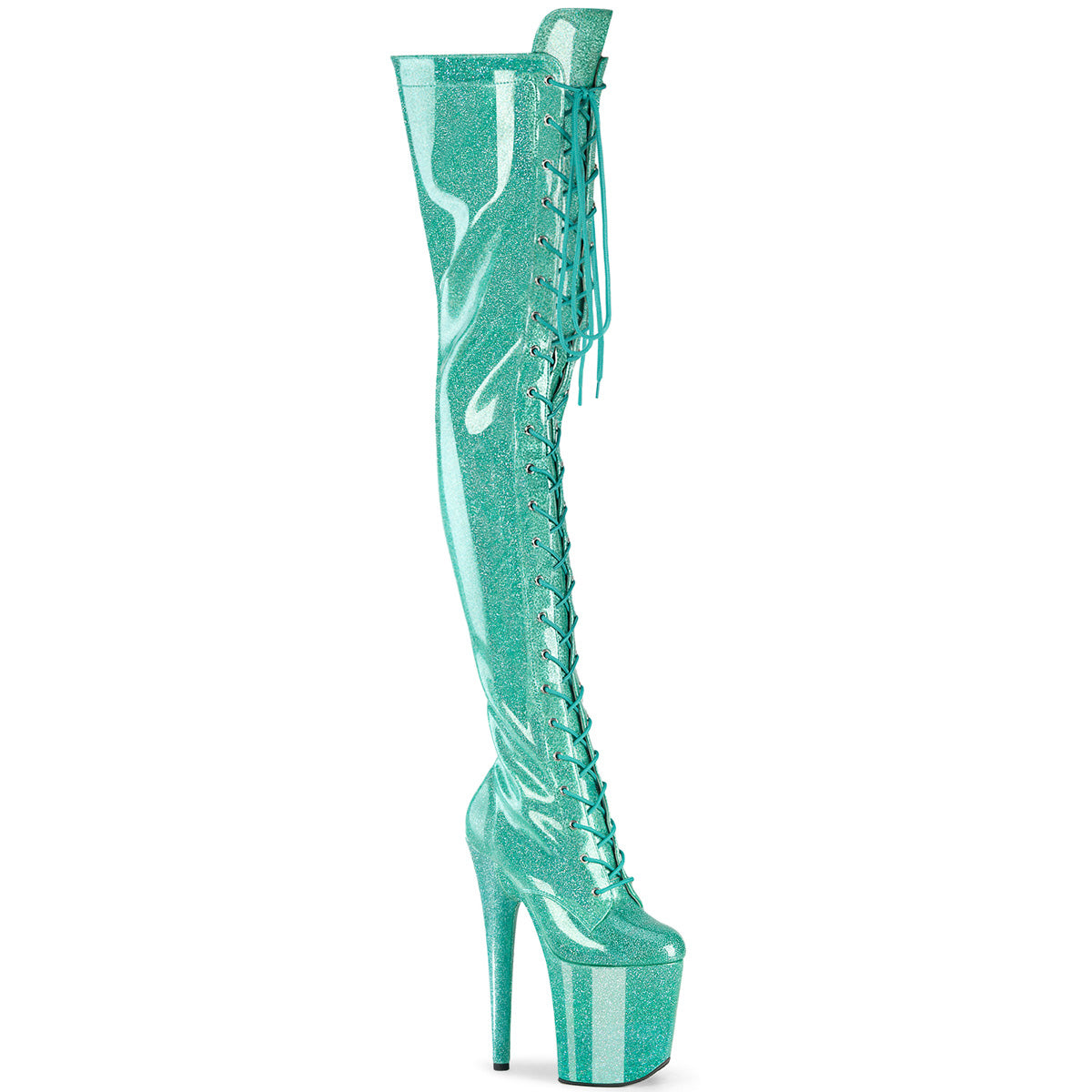 PLEASER FLAMINGO-3020GP - Aqua Glitter Patent Boots