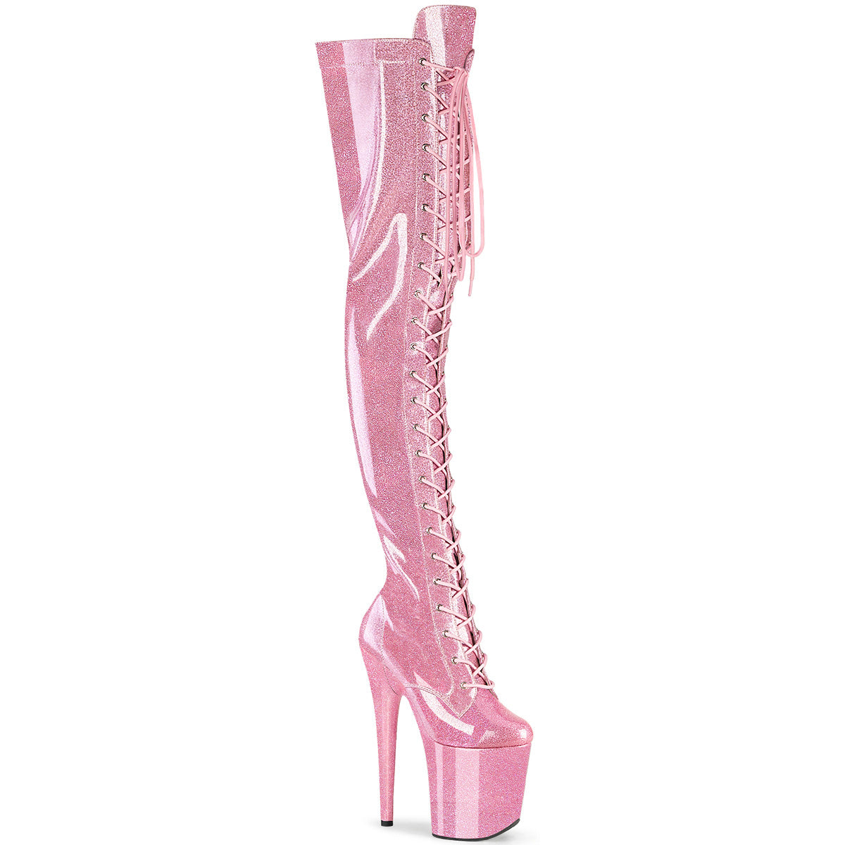 PLEASER FLAMINGO-3020GP - Baby Pink Glitter Patent Boots