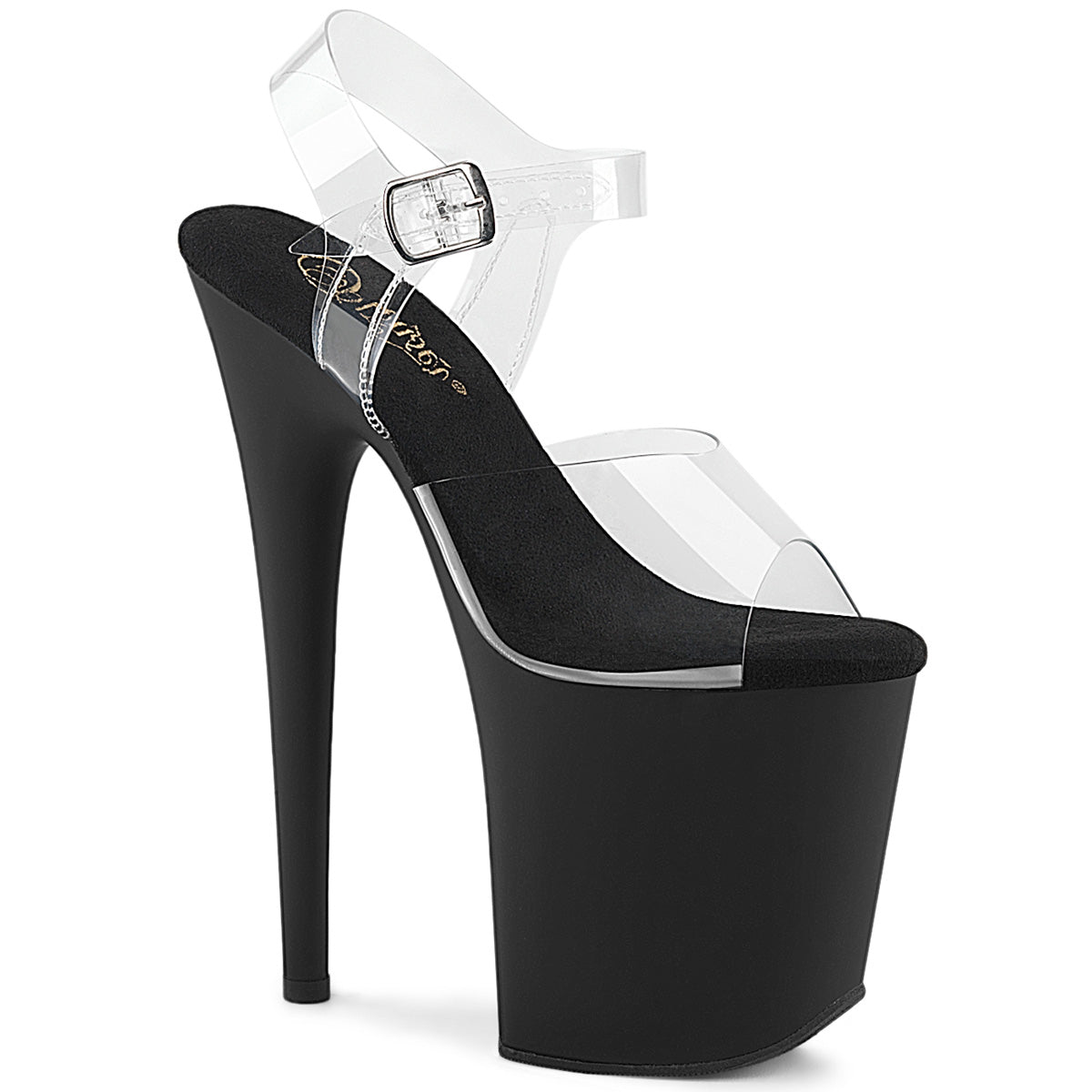 PLEASER FLAMINGO-808 - Clear/Black Matte Heels - A Shoe Addiction Australia