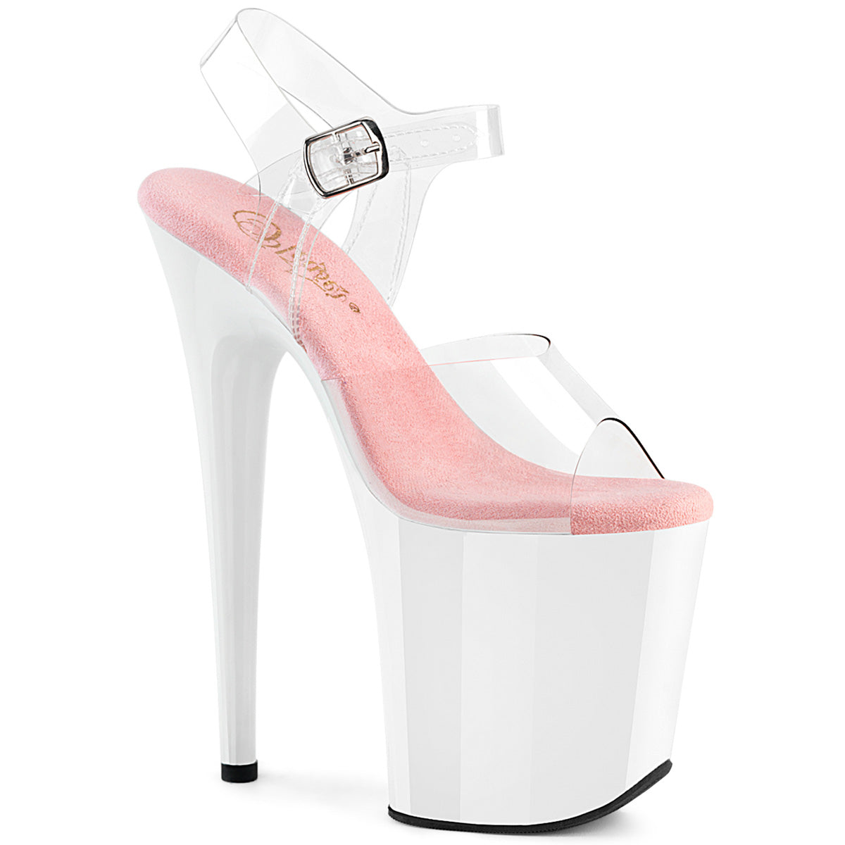 PLEASER FLAMINGO-808 - Clear-Baby Pink/White Heels - A Shoe Addiction Australia