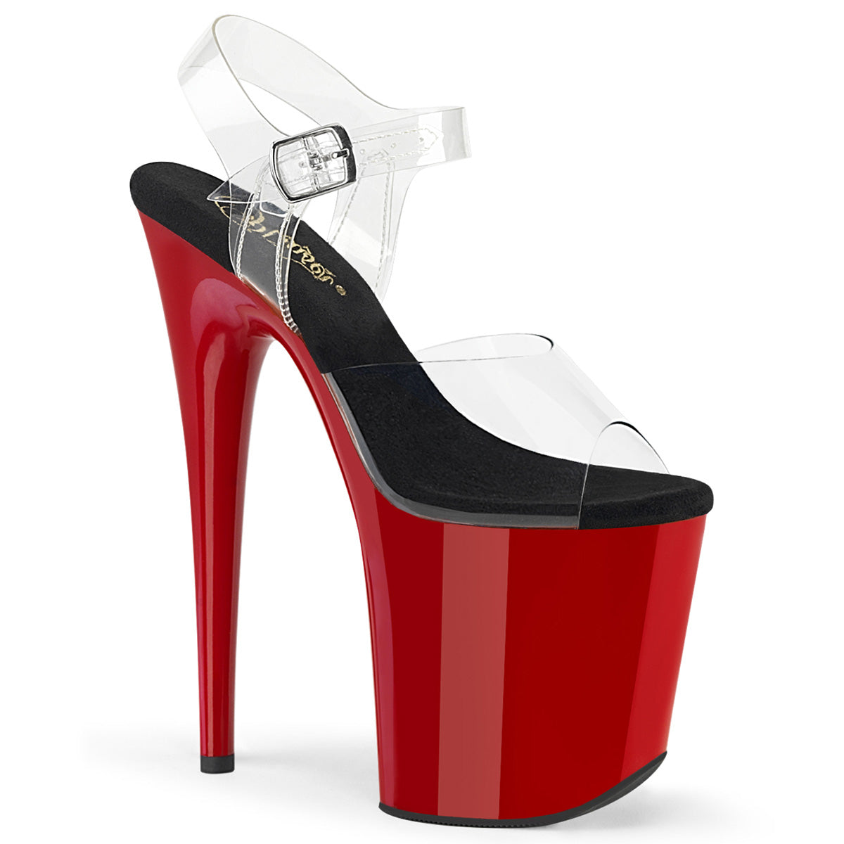 PLEASER FLAMINGO-808 - Clear-Black/Red Heels - A Shoe Addiction Australia