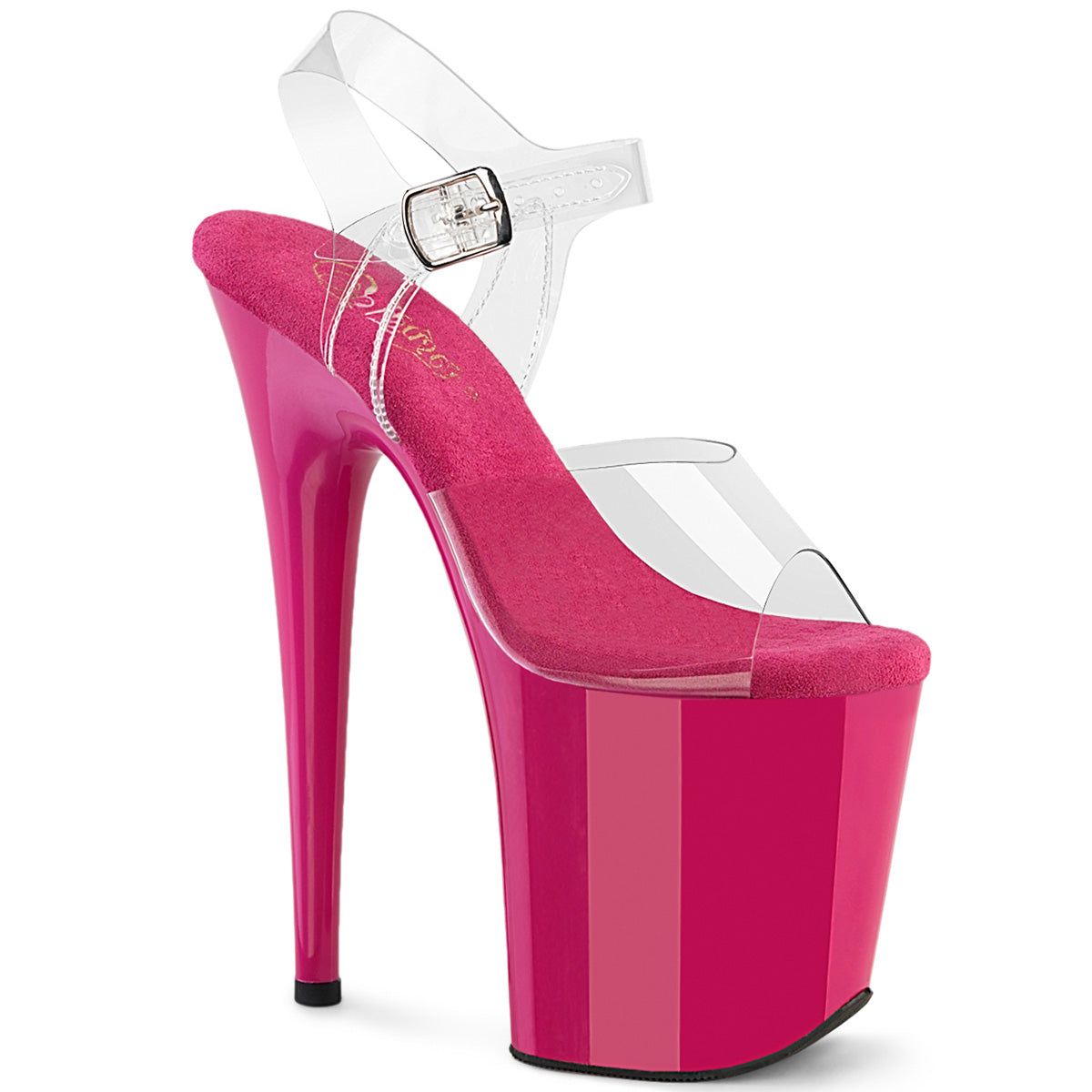 PLEASER FLAMINGO-808 - Clear/Hot Pink Heels - A Shoe Addiction Australia