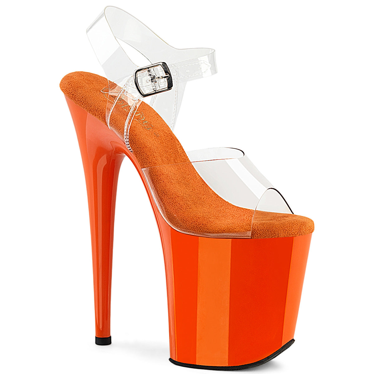 PLEASER FLAMINGO-808 - Clear/Orange Heels - A Shoe Addiction Australia