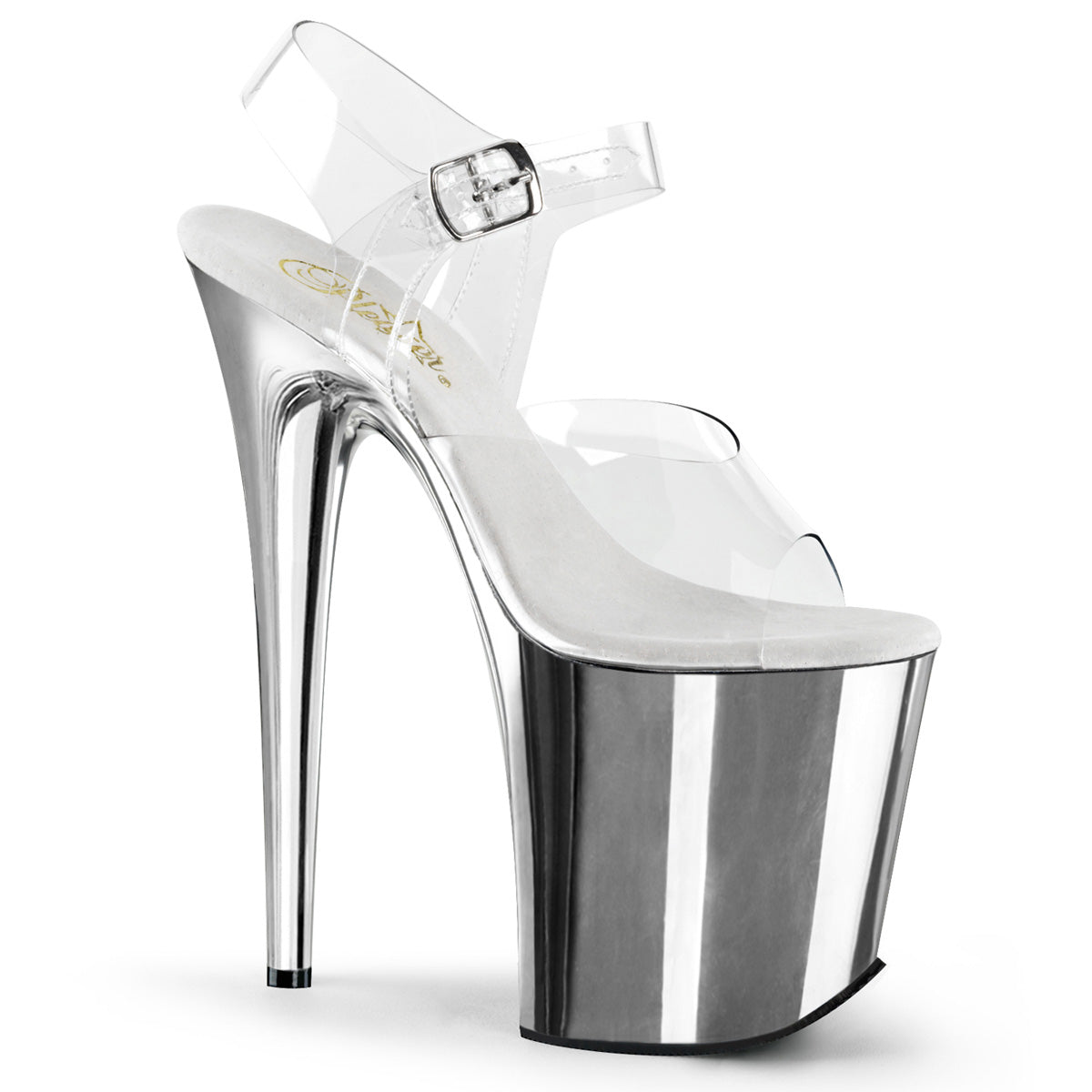 PLEASER FLAMINGO-808 - Clear/Silver Chrome Heels - A Shoe Addiction Australia