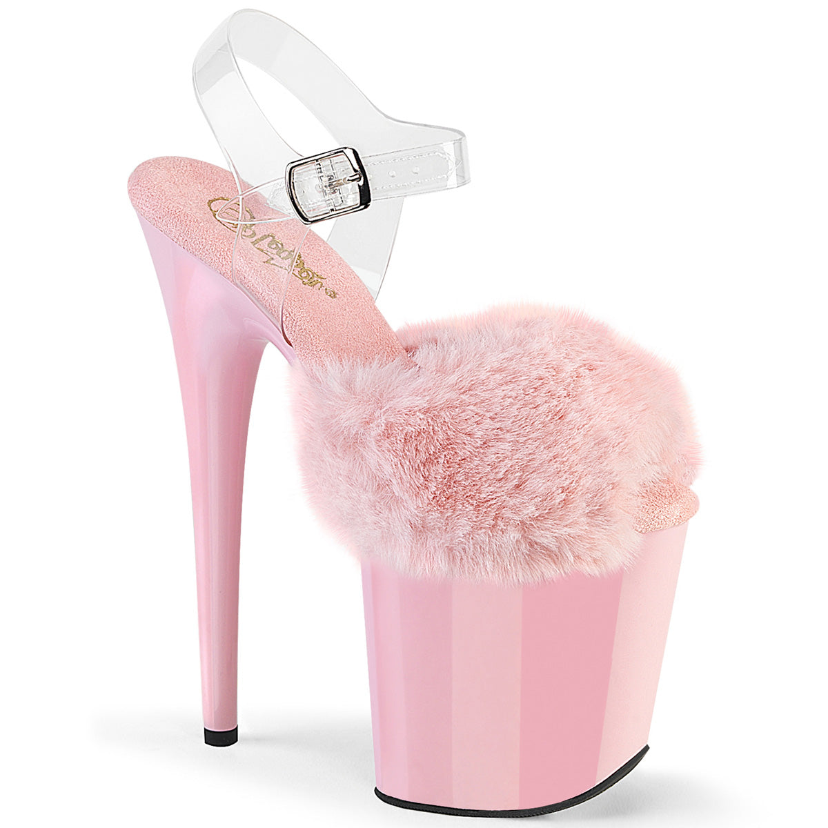 PLEASER FLAMINGO-808FUR - B. Pink Faux Fur-Clear TPU/B. Pink Heels - A Shoe Addiction Australia