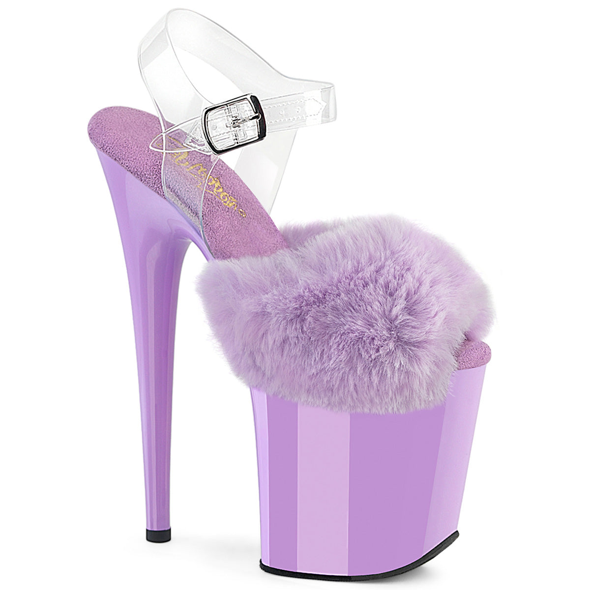 PLEASER FLAMINGO-808FUR - Lavender Faux Fur-Clear TPU/Lavender Heels - A Shoe Addiction Australia