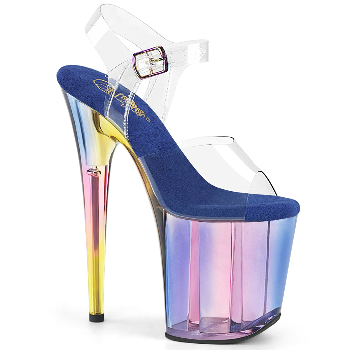 PLEASER FLAMINGO-808HT - Clear/Blue Multi Tinted Heels - A Shoe Addiction Australia