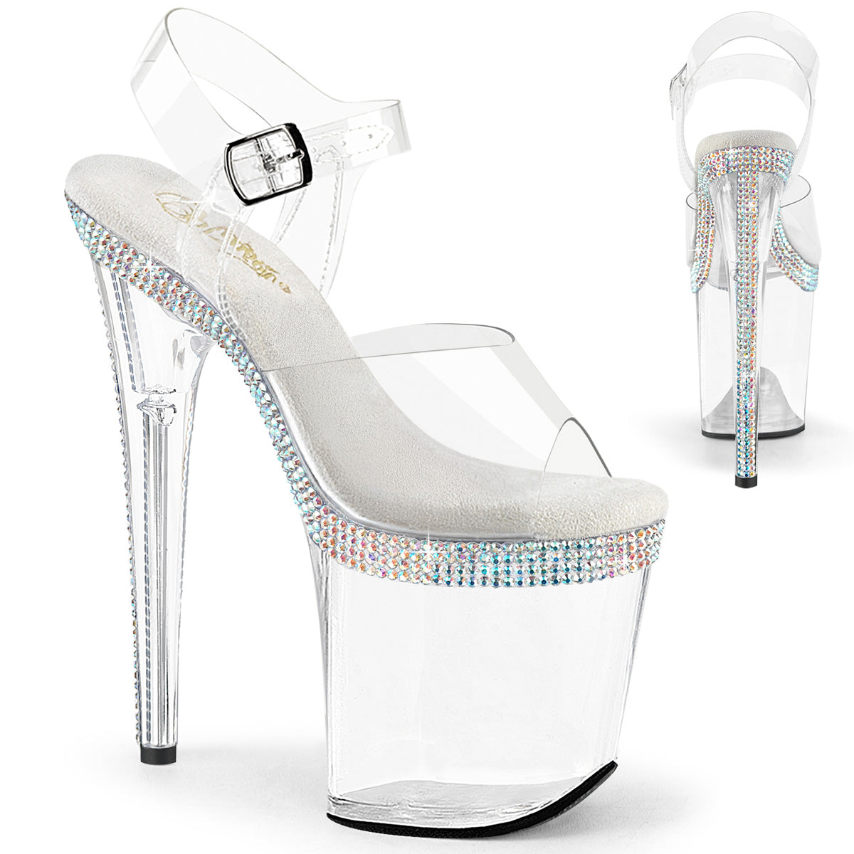 PLEASER FLAMINGO-808MLS - Clear Rhinestone Heels - A Shoe Addiction Australia