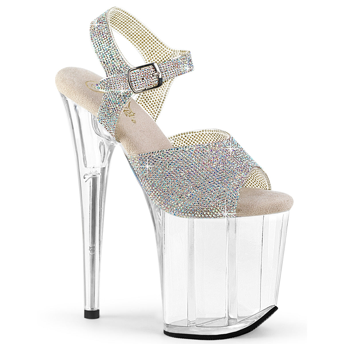 PLEASER FLAMINGO-808N-RS - Silver AB Rhinestone-TPU/Clear Heels