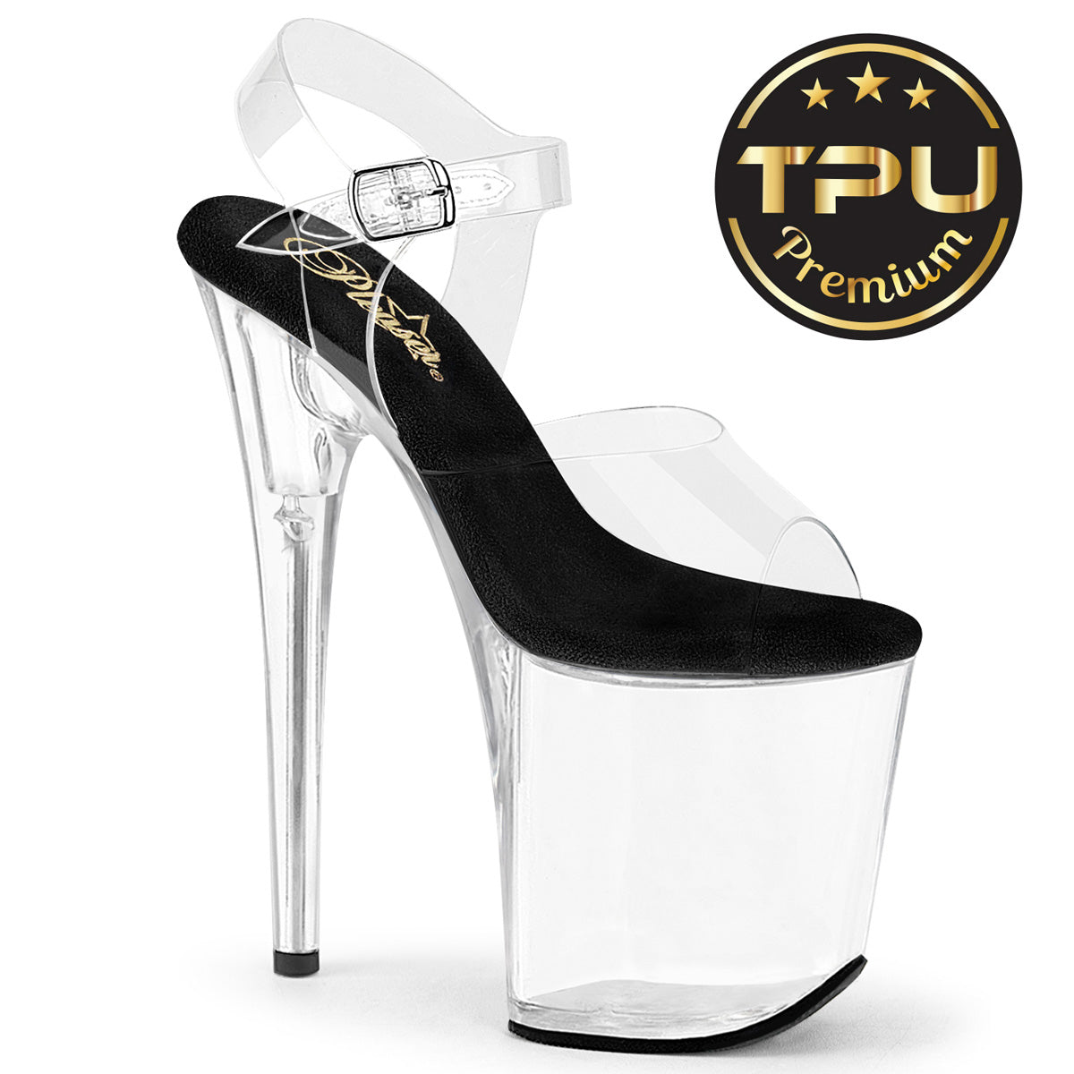 PLEASER FLAMINGO-808PREM - Clear TPU-Black/Clear Heels - A Shoe Addiction Australia