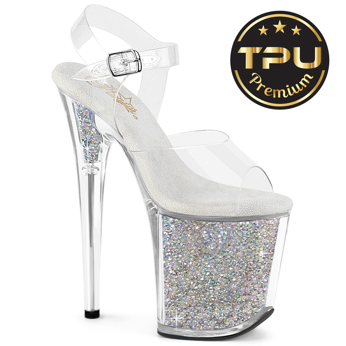 PLEASER FLAMINGO-808PREM-RSI - Clear/Clear-Silver AB Rhinestone Heels - A Shoe Addiction Australia