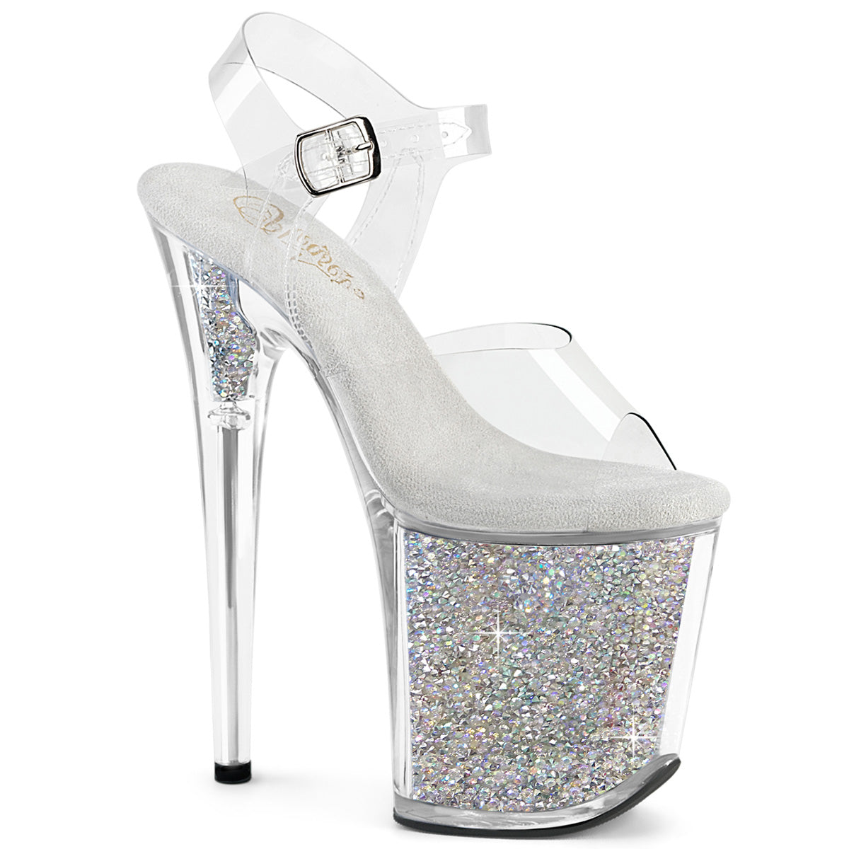 PLEASER FLAMINGO-808RSI - Clear/Clear-Silver AB Rhinestone Heels