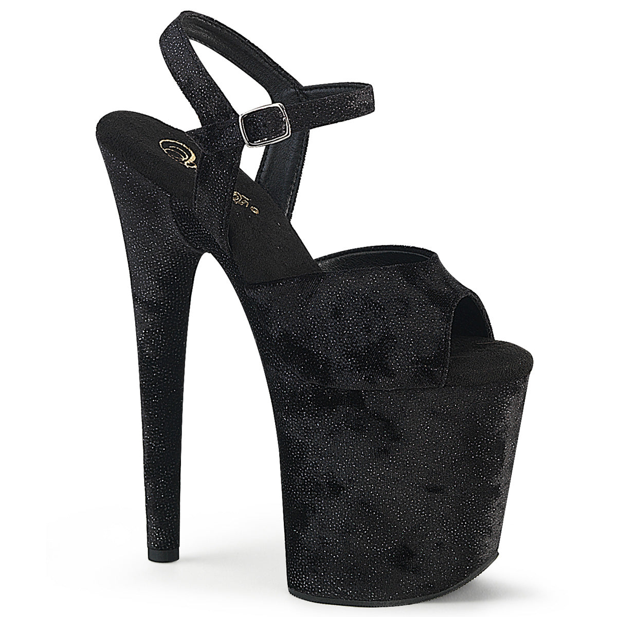 PLEASER FLAMINGO-809WR - Black Shimmering Fabric Heels - A Shoe Addiction Australia