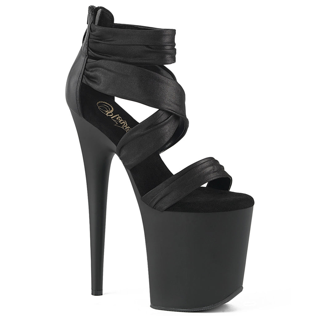 PLEASER FLAMINGO-820 - Black Faux Leather-Fabric Heels