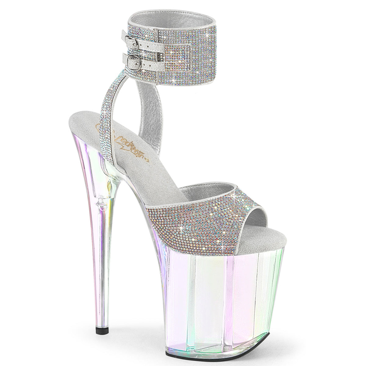 PLEASER FLAMINGO-891HTRS - Silver AB Rhinestone-TPU/Holo Tinted Heels