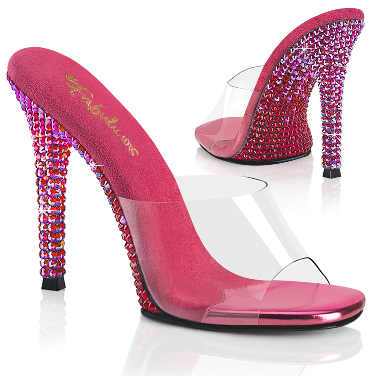 FABULICIOUS GALA-01DMM - Clear/Fuchsia Multi Rhinestone Heels - A Shoe Addiction Australia
