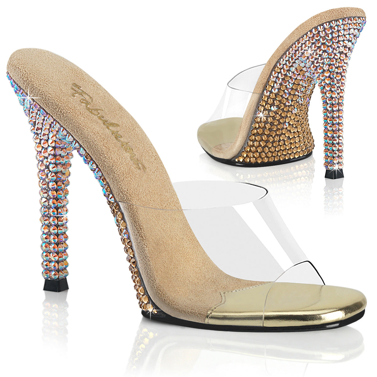 FABULICIOUS GALA-01DMM - Clear/Gold Multi Rhinestone Heels