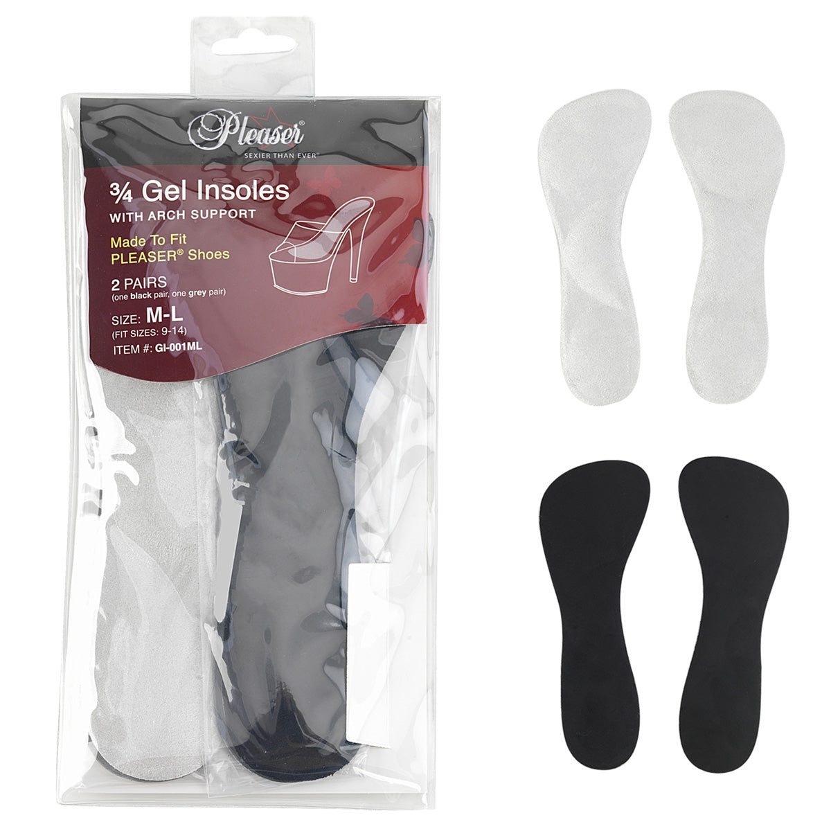 PLEASER GI-001ML - Gel Insole w/ Arch Support (M-L, Sizes 9-14)