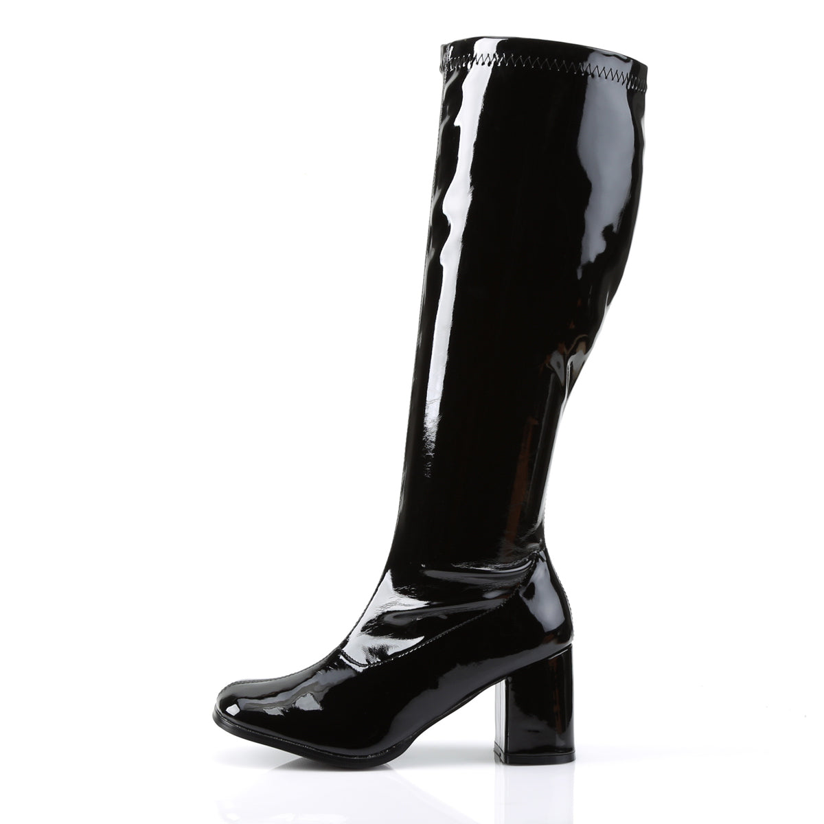 GOGO-300WC - Black Stretch Patent Wide Calf Boots