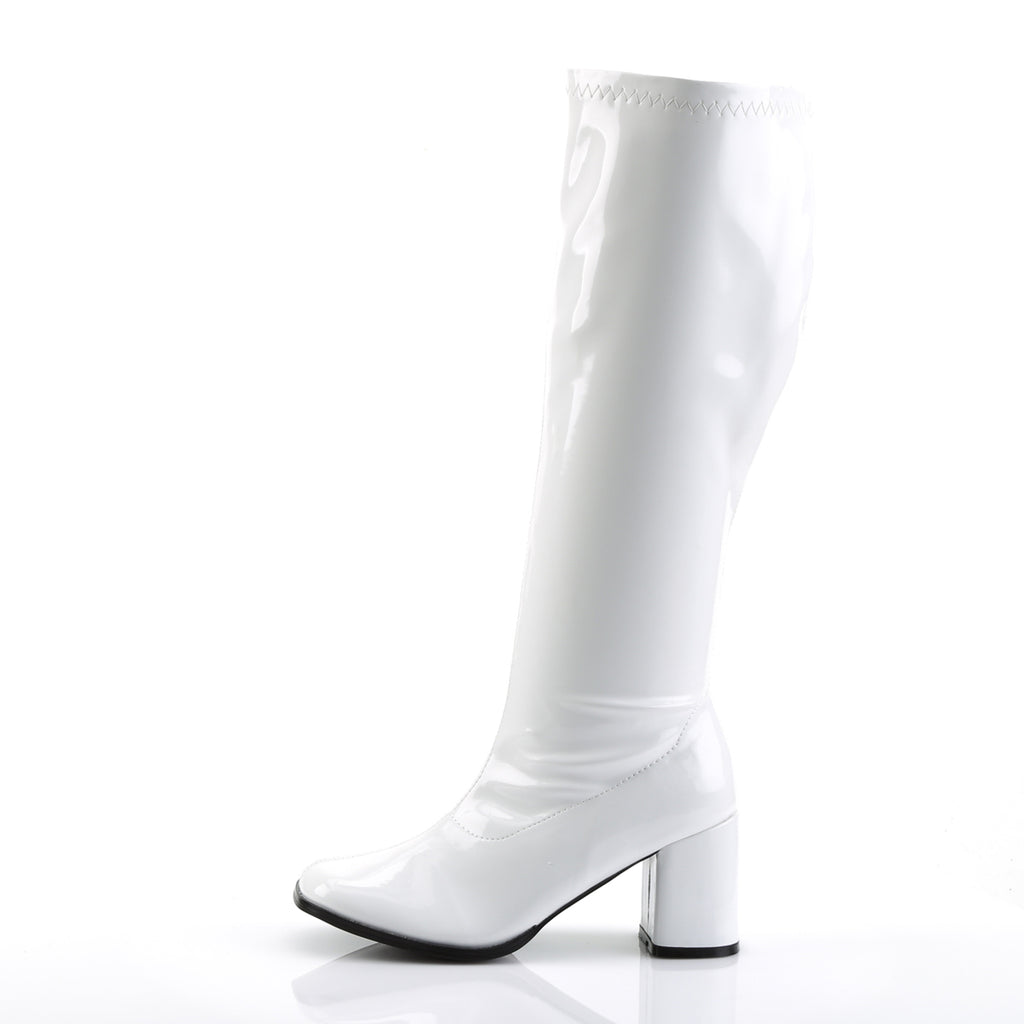 GOGO-300WC - White Stretch Patent Wide Calf Boots