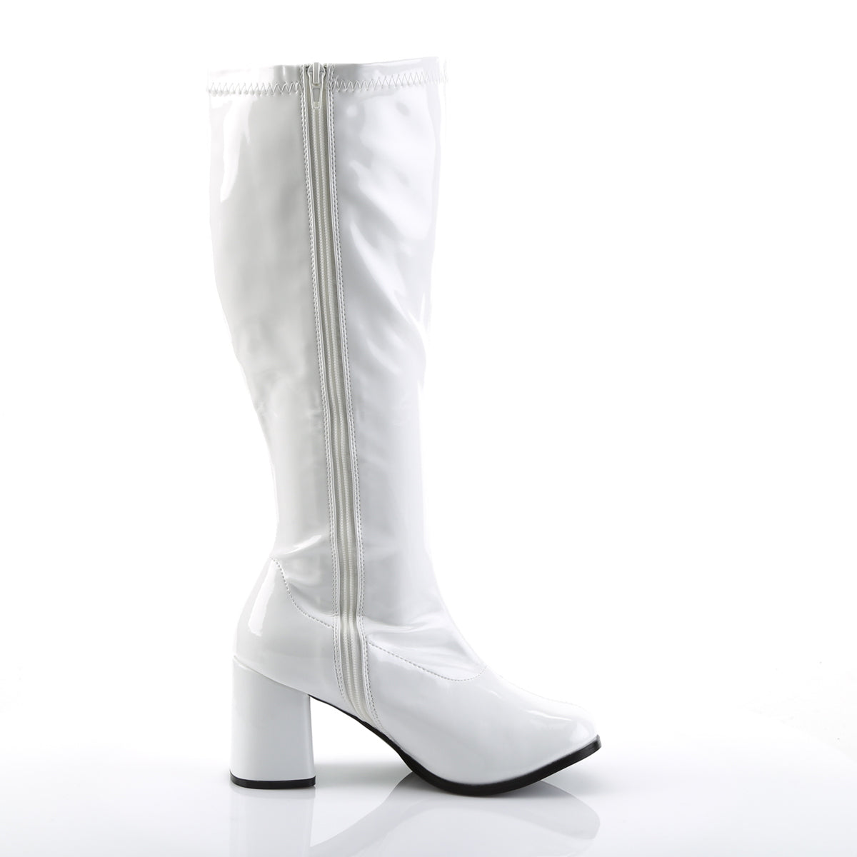 GOGO-300X - White Stretch Patent Wide Width Boots