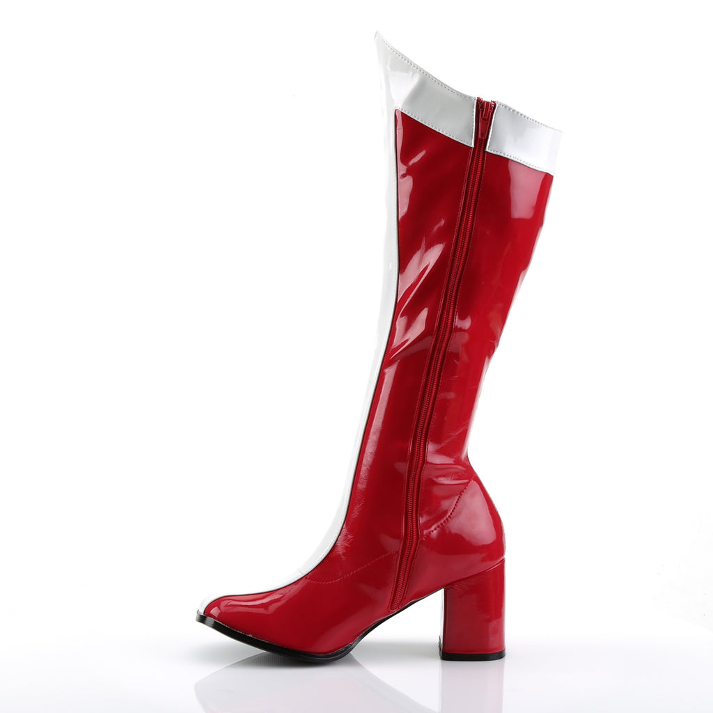 GOGO-305 - Red-White Stretch Patent Boots - A Shoe Addiction Australia