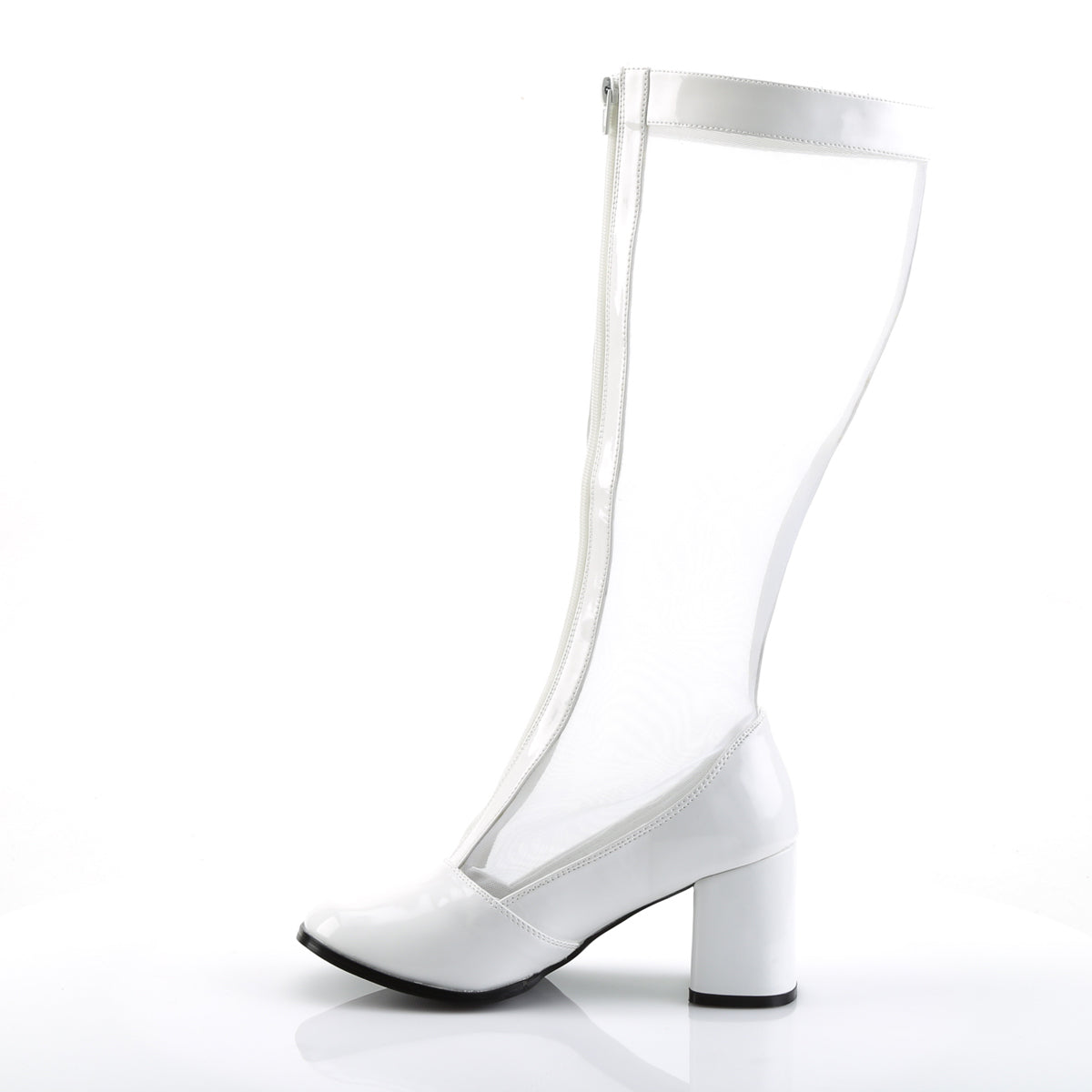 GOGO-307 - White Stretch Patent Mesh Knee Boots - A Shoe Addiction Australia