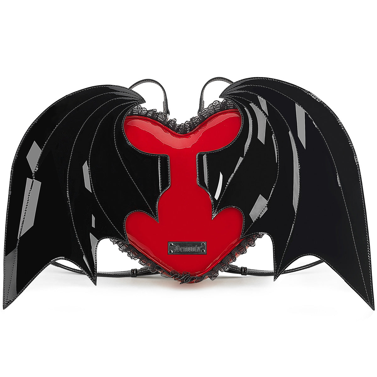 DEMONIA HB-214 - Black-Red Patent Heart Lace Bat Wings Goth Backpack