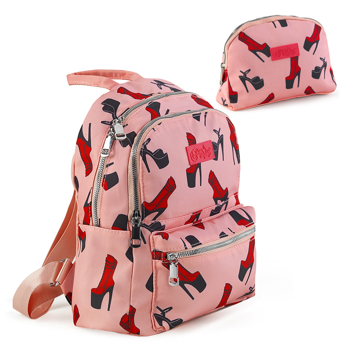 HB-504 - Baby Pink Nylon Pleaser Backpack with Matching Purse