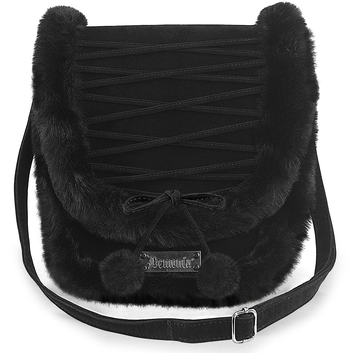 DEMONIA HB-663 - Black Faux Suede-Faux Fur Shoulder Bag