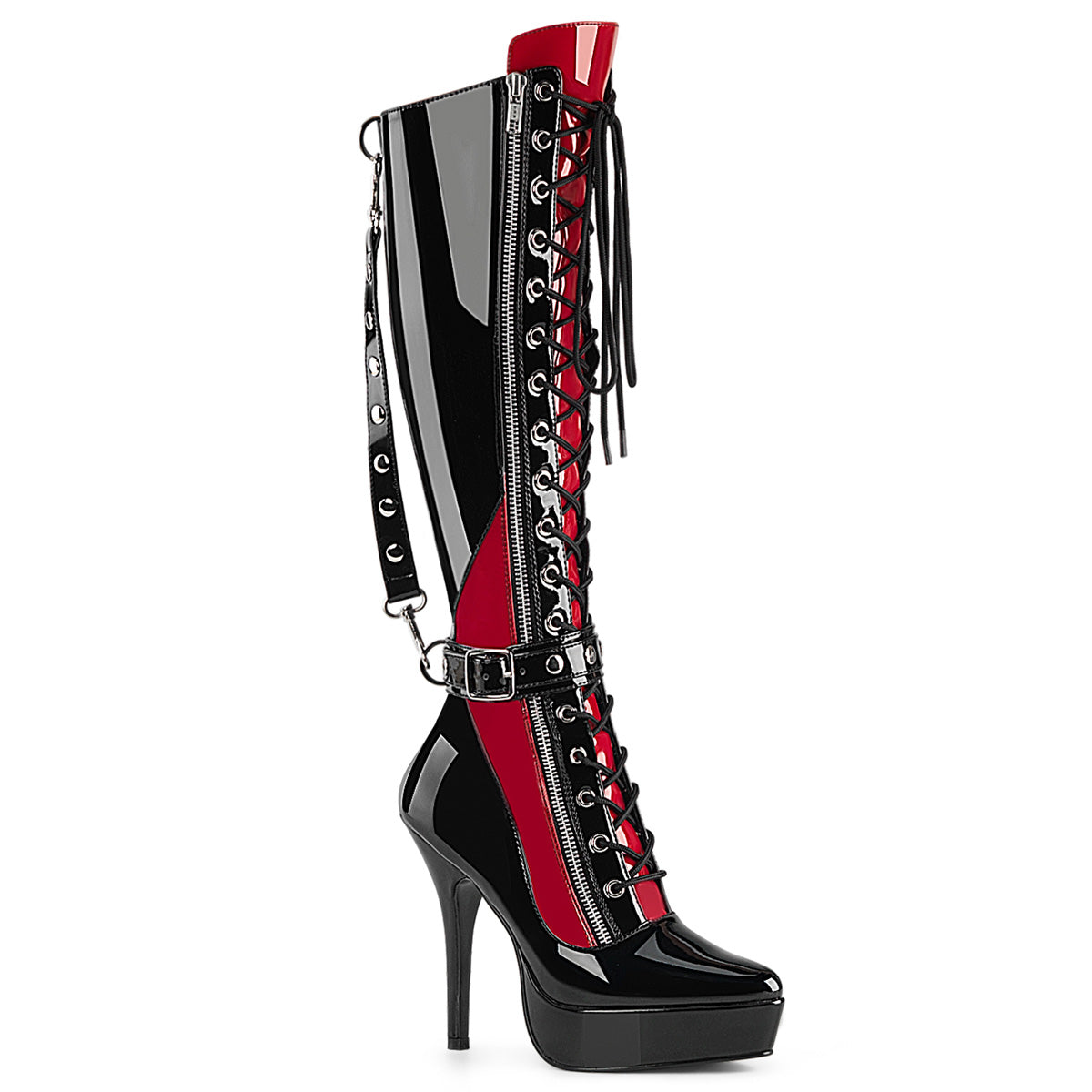 DEVIOUS INDULGE-2028 - Black-Red Patent Boots
