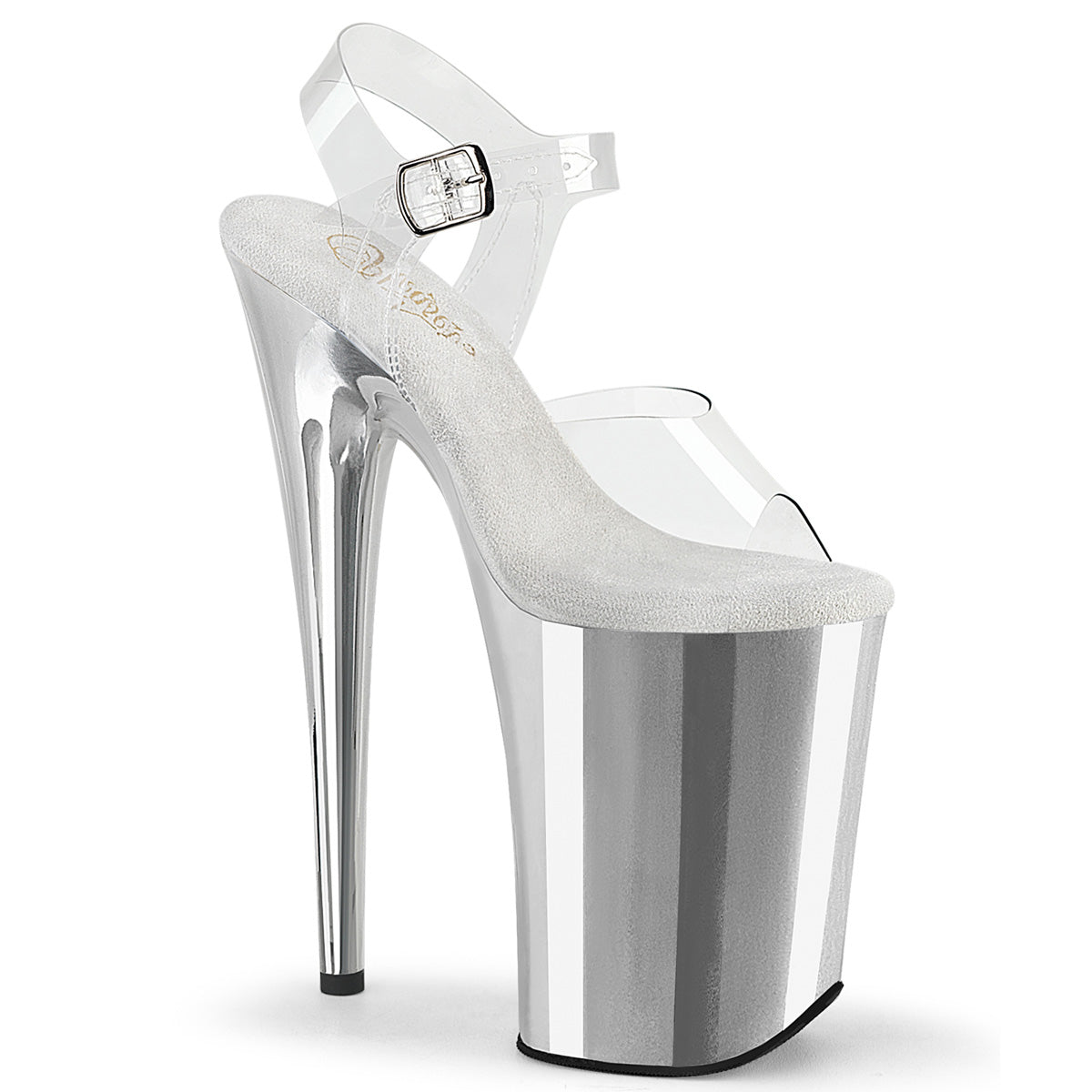 PLEASER INFINITY-908 - Clear/Silver Chrome Heels
