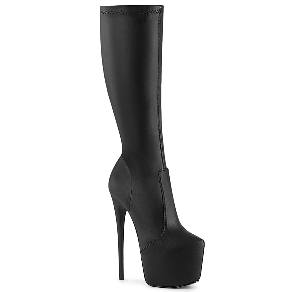 PLEASER JUBILANT-2000 - Black Stretch Faux Leather Knee Boots - A Shoe Addiction Australia