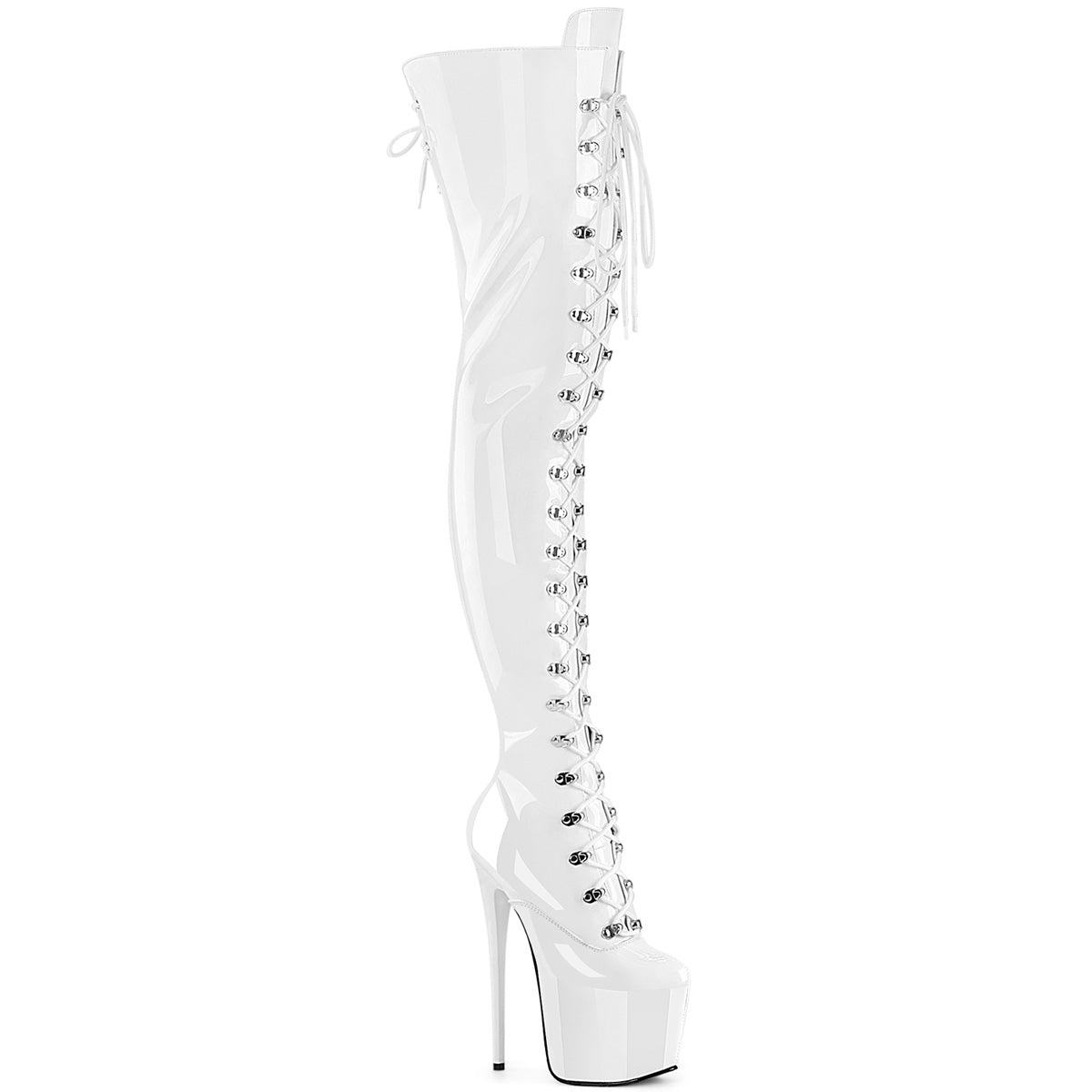PLEASER JUBILANT-4012 - White Stretch Patent Crotch Boots - A Shoe Addiction Australia