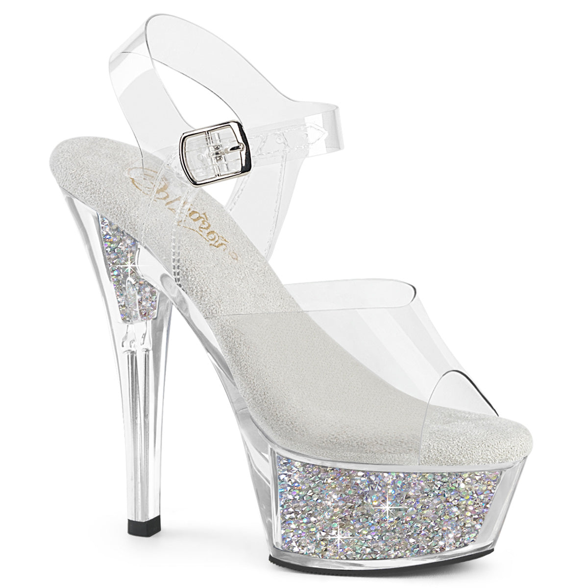 PLEASER KISS-208RSI - Clear/Clear-Silver AB Rhinestone Heels