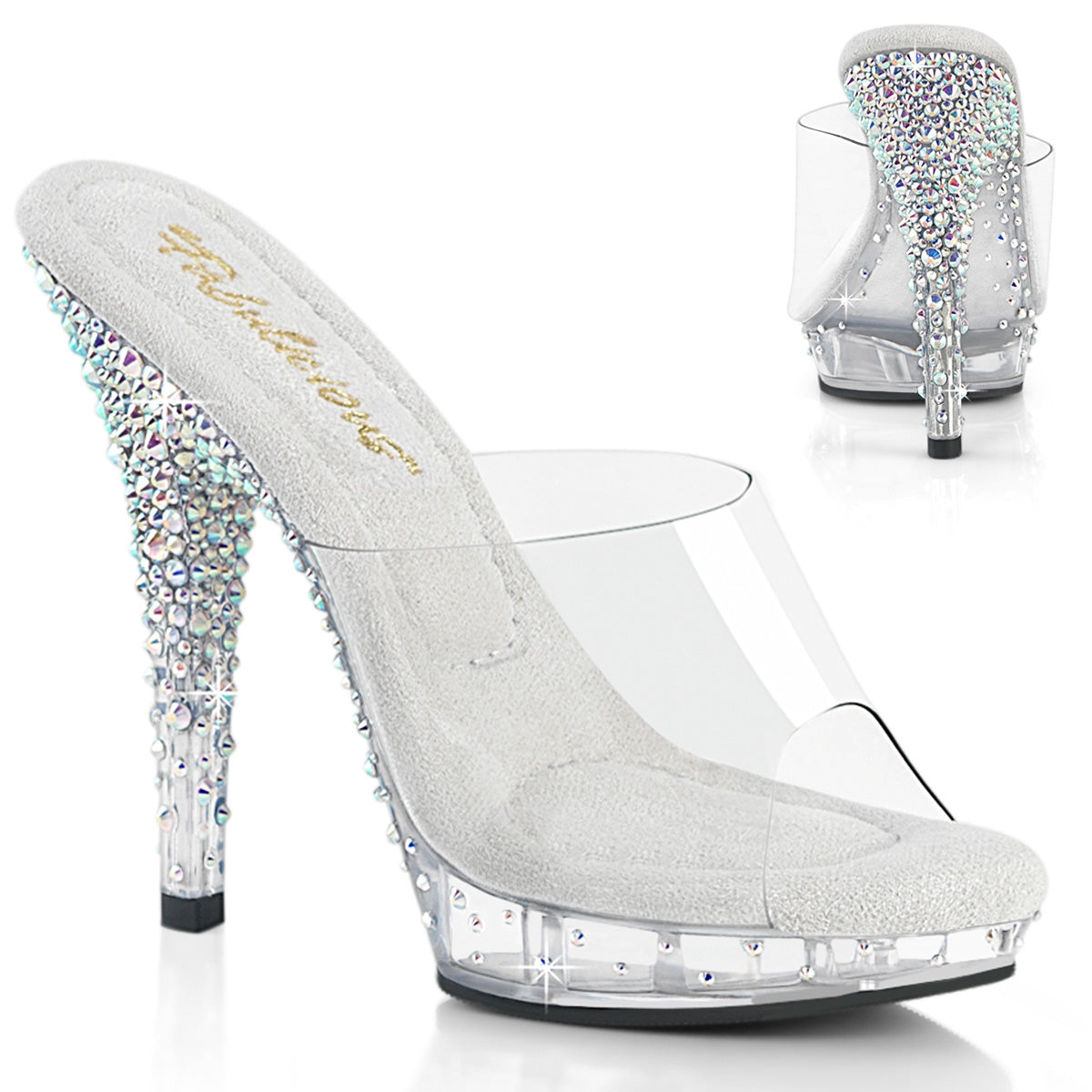 FABULICIOUS LIP-101CAS - Clear/Silver AB Rhinestone Heels - A Shoe Addiction Australia