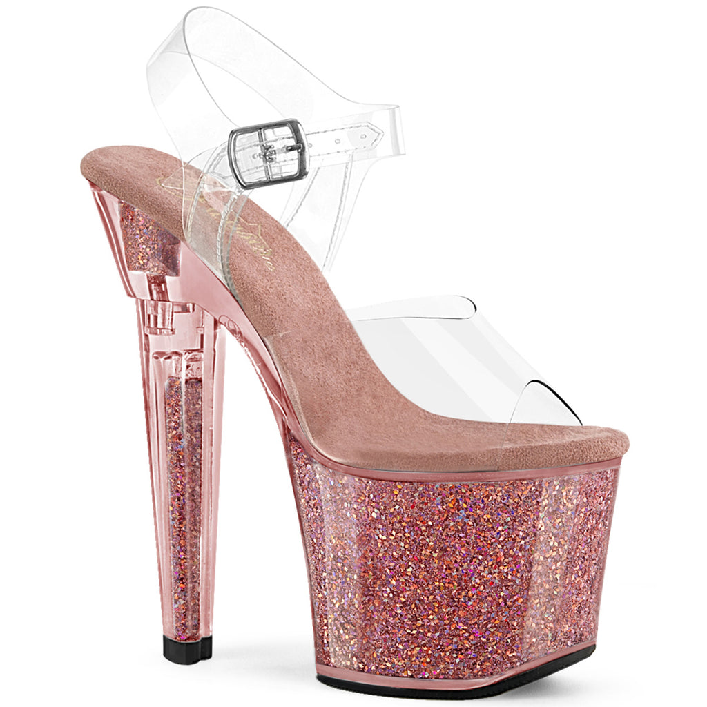 LOVESICK-708SG - Clear/Pink Multi Iridescent Glitters Heels