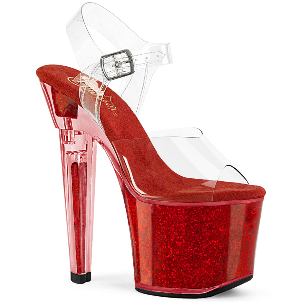LOVESICK-708SG - Clear/Red Iridescent Glitters Heels