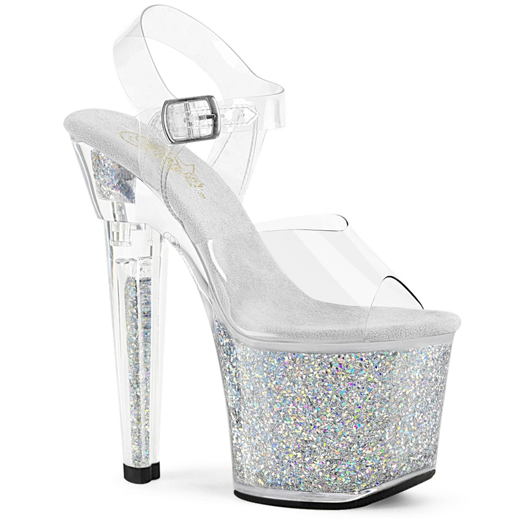 LOVESICK-708SG - Clear/Silver Multi Iridescent Glitters Heels