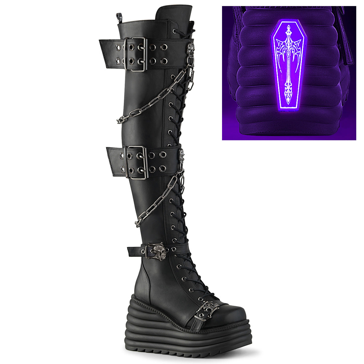 DEMONIA MORTE-312 - Black Vegan Leather Goth Boots - A Shoe Addiction Australia