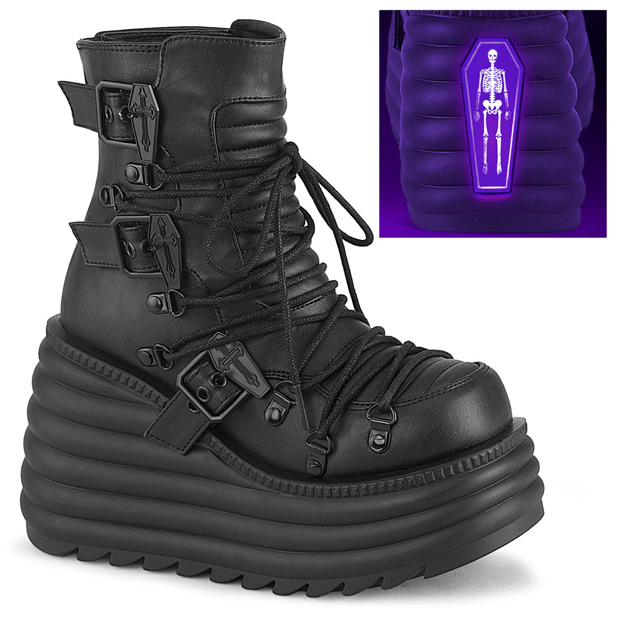 DEMONIA MORTE-68 - Black Vegan Leather Goth Boots - A Shoe Addiction Australia