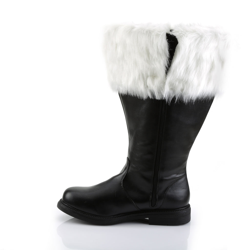 SANTA-106WC - Black Pu-White Faux Fur Santa Boots