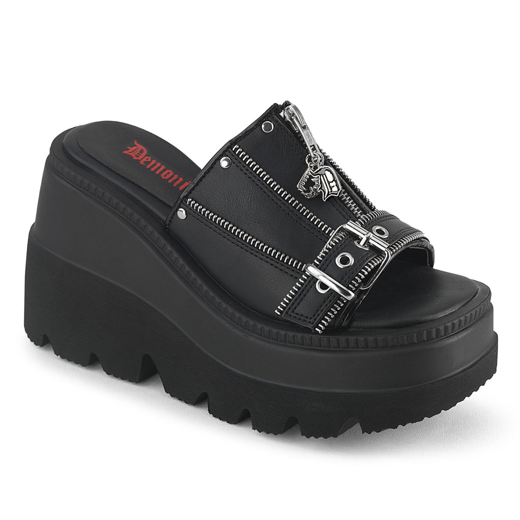 DEMONIA SHAKER-07 - Black Vegan Leather Platform Heels