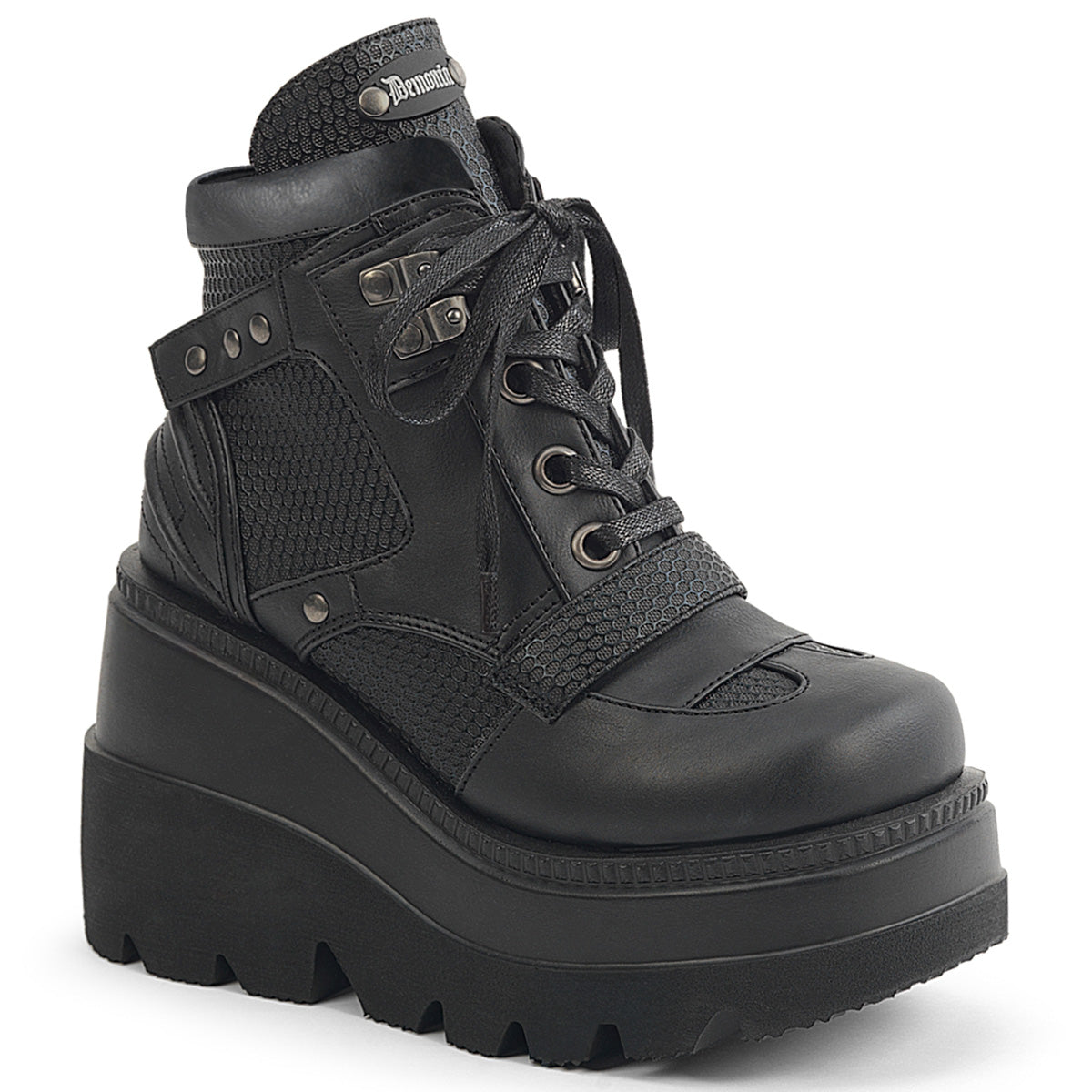DEMONIA SHAKER-37 - Black Vegan Leather Boots