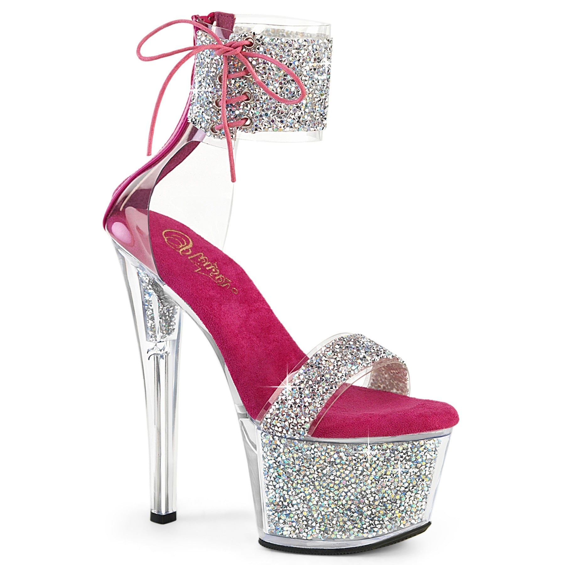 PLEASER SKY-327RSI - Silver Multi Rhinestone-Hot Pink/Silver-Rhinestone Heels