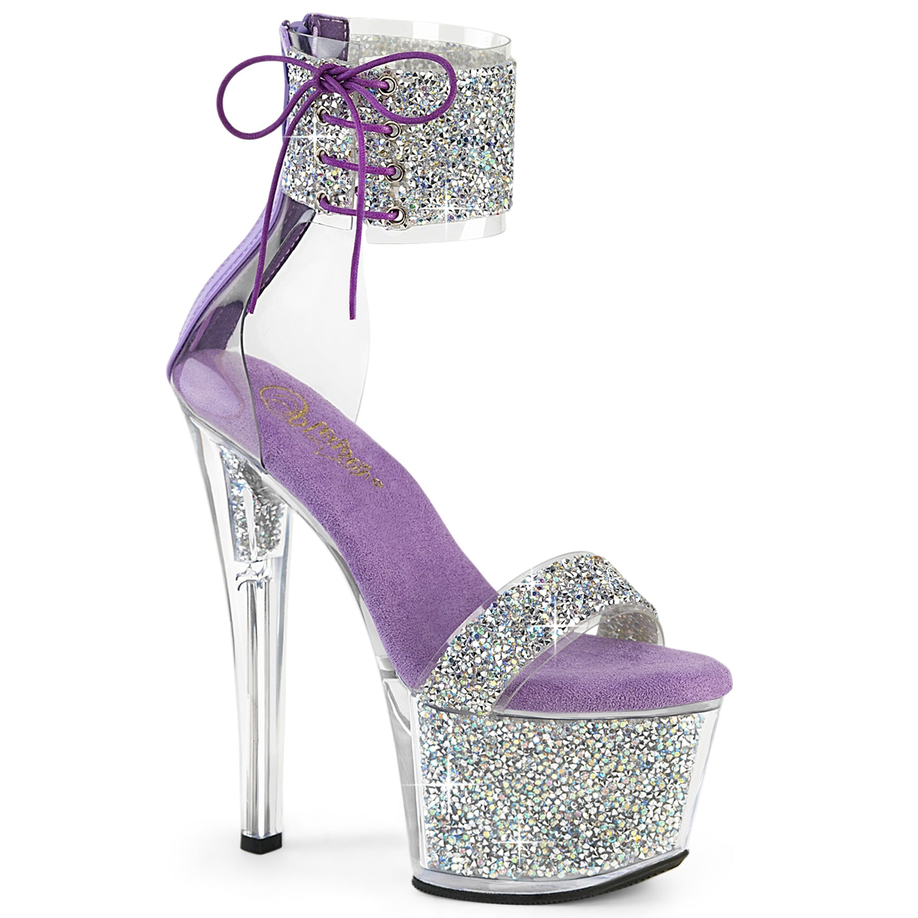 PLEASER SKY-327RSI - Silver Multi Rhinestone-Lavender/Silver Rhinestone Heels