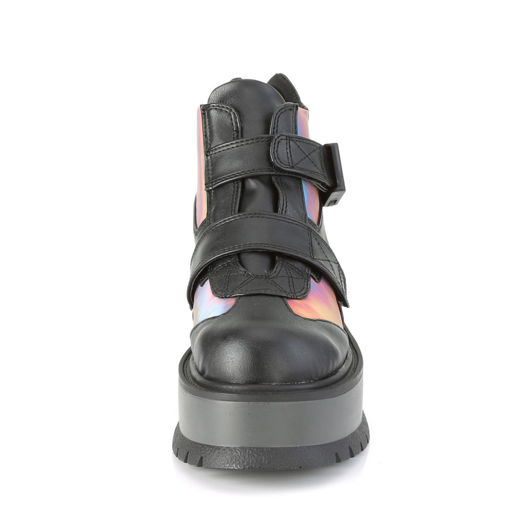 SLACKER-32 - Black Vegan Leather-Rainbow Reflective Boots